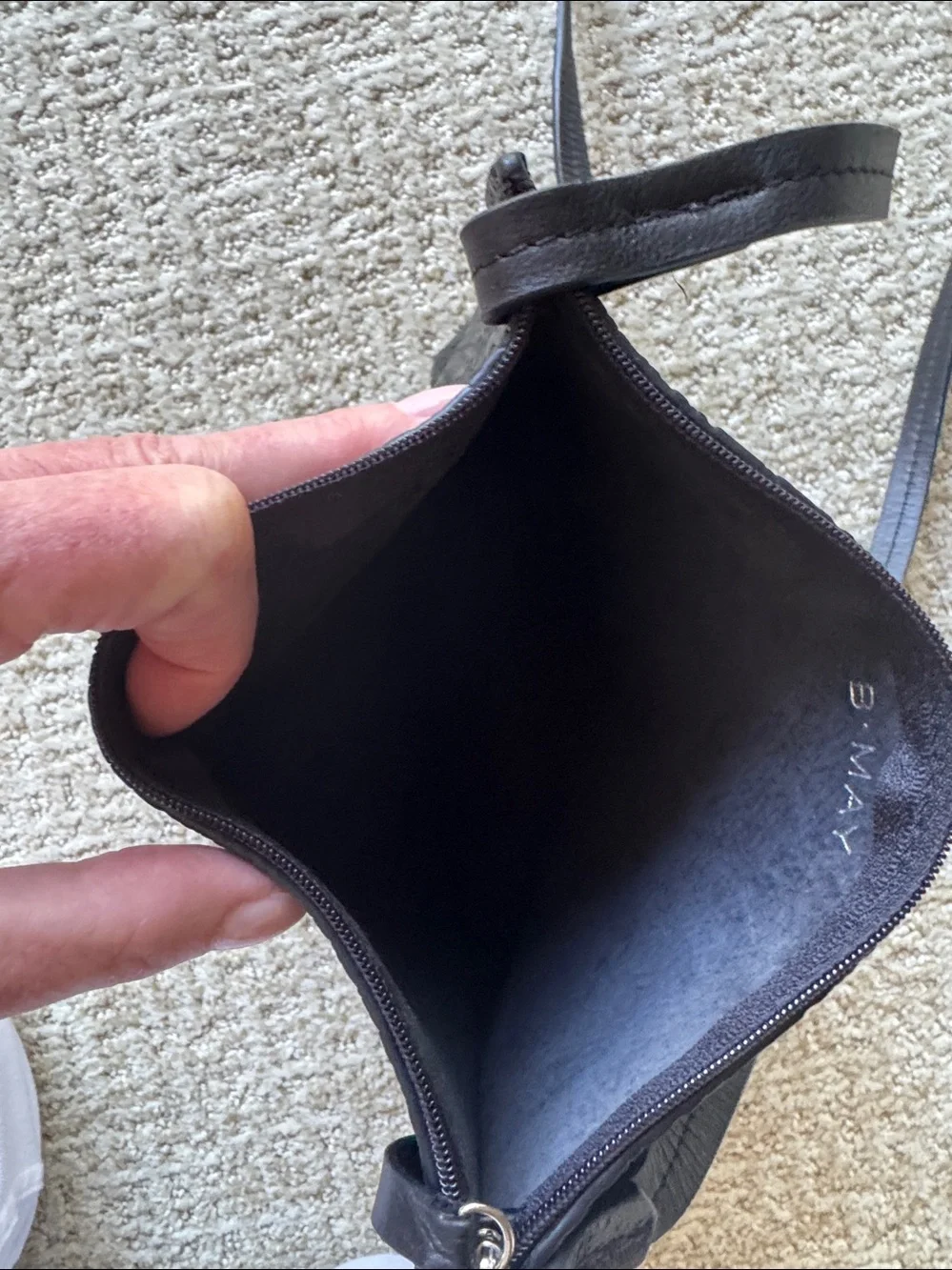 Black embossed leather B.May bag